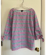Talbots Multicolor Striped Pullover Blouse Cotton Cuffs Tie Summer Shirt... - $478.95 MXN