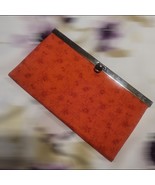 Handmade Womens Clutch Wallet Red Floral Fabric Linen Fold Over Boho Retro - $17.45 CAD