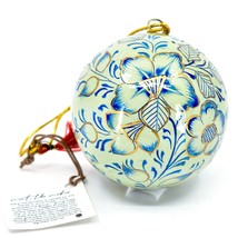 Asha Handicrafts Painted Papier-Mâché Blue &amp; Gold Floral Christmas Ornament - £3.94 GBP