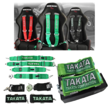 TAKATA Green Racing Seat Belt Harness 4 Point 3&quot; Snap On Camlock Universal - £75.07 GBP