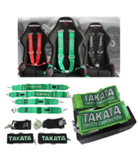 TAKATA Green Racing Seat Belt Harness 4 Point 3&quot; Snap On Camlock Universal - £75.49 GBP