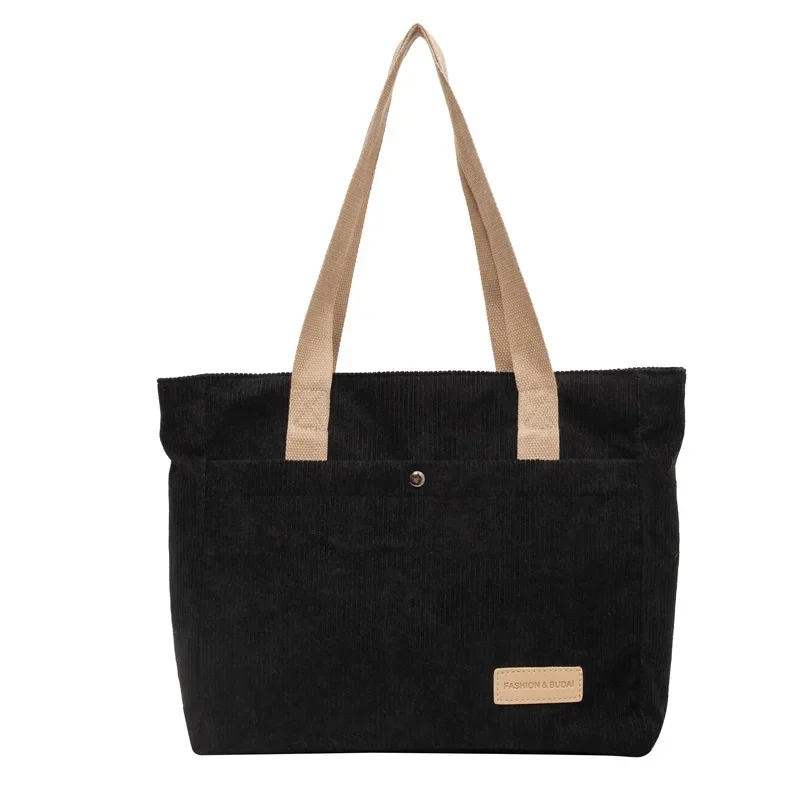 Simple Artistic Style Corduroy Shoulder Bag Fashionable Striped Velvet H... - £23.52 GBP