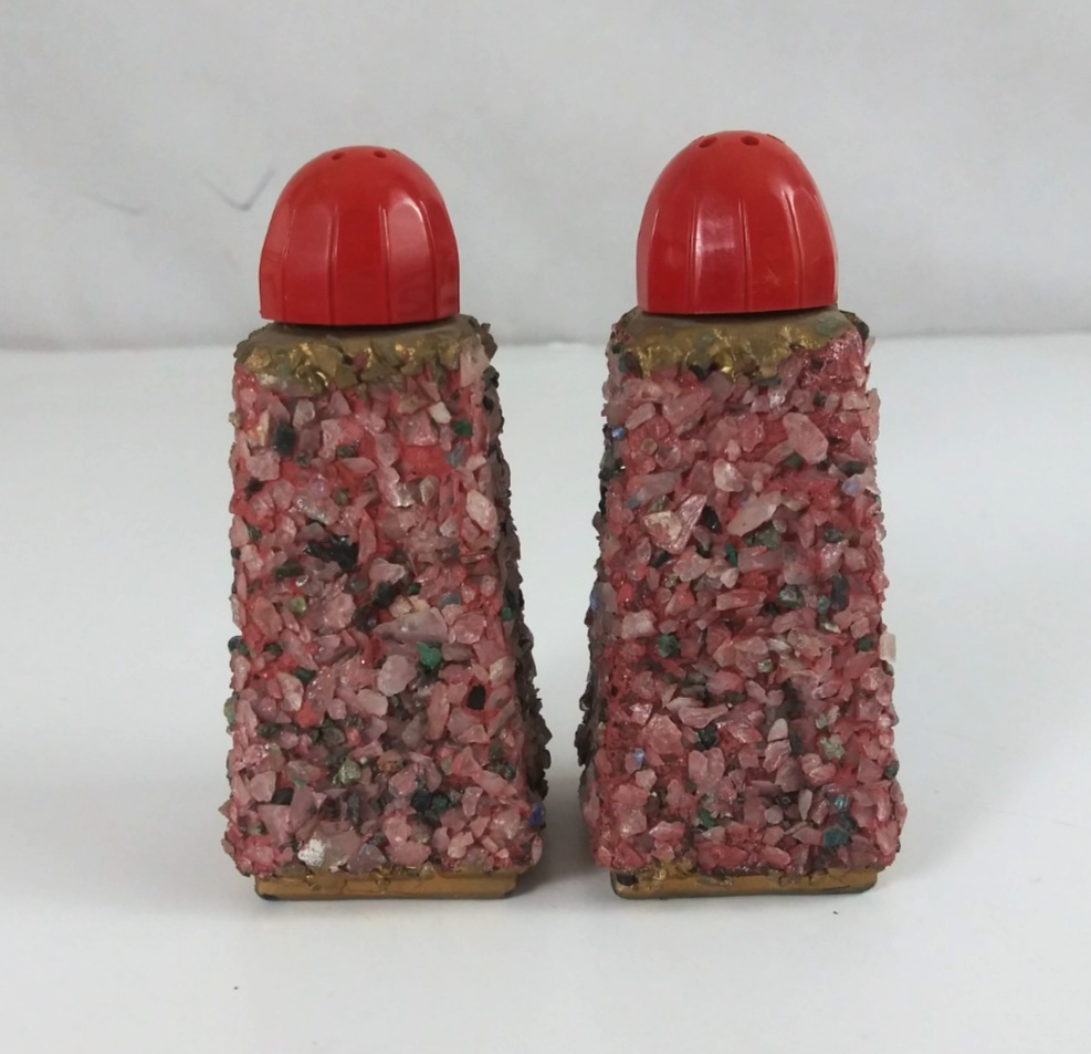 Vintage Unique Pink Rock Stone Covered Salt &amp; Pepper Shakers - $11.63