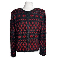 Vintage Tan Chho Silk Beaded Blazer Jacket Womens Size Small Black Red New - £76.34 GBP