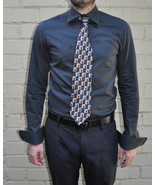 Ermenegildo Zegna Grey Red Orange Silk  Square Geometric Wide Neck Tie I... - $26.16 CAD
