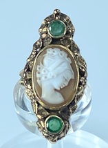 Early 1900&#39;s Cameo 1.0ct Emerald floral ring in 14K gold 7.6g size 9 JR7940 - £439.72 GBP