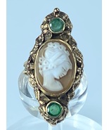 Early 1900&#39;s Cameo 1.0ct Emerald floral ring in 14K gold 7.6g size 9 JR7940 - £446.28 GBP