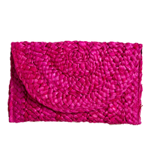 Eliza Rattan Woven Straw Clutch Magenta Pink - $34.65