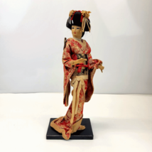 Vintage Japanese Geisha Silk Kimono Red Black Gold Lobster Claw Feet 15” Stand - £27.71 GBP