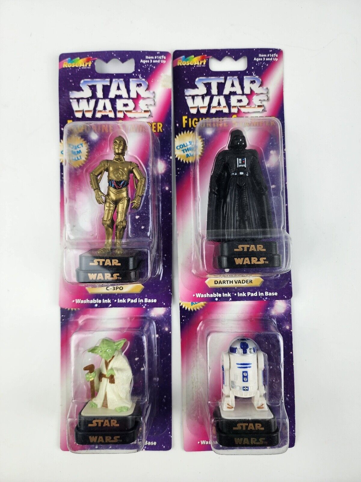 Set 4 Star Wars Figure Stampers Vader, Yoda, R2-D2, C-3PO by Rose Art New sealed - $19.79