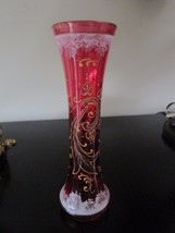 Zchekoslovakia Bohemia Red Handpainted Crystal Flower VASE8 1/2&quot; Tall [*5] - £98.90 GBP