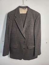 Bill Blass 2 Pc Suit Mens 40R 36X28 Black Gray Plaid w Thin Blue Stripe Wool - £70.08 GBP
