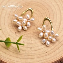 GLSEEVO Natural Freshwater  S925 Silver Targeted Flower Earrings Ladies Wedding  - £18.61 GBP