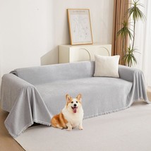 Light Gery Chenille Sofa Cover For Dogs Cats Tassel Edge Couch Cover Furniture P - £87.86 GBP