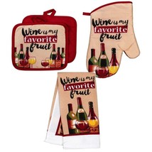 Wine Is My Favorite Fruit Hand Towel/Pot Holders/Oven Mitt Hostess Gift-4pcs Set - £7.59 GBP