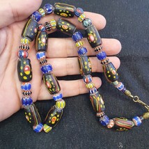 Dotted Eye Beads With Venetian Style Chevron Glass Beads Necklace. - $46.00
