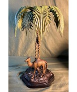 Cast Metal Painted Brass Orientalist Statue Art Sculpture Base Camel Pal... - $289.65 CAD