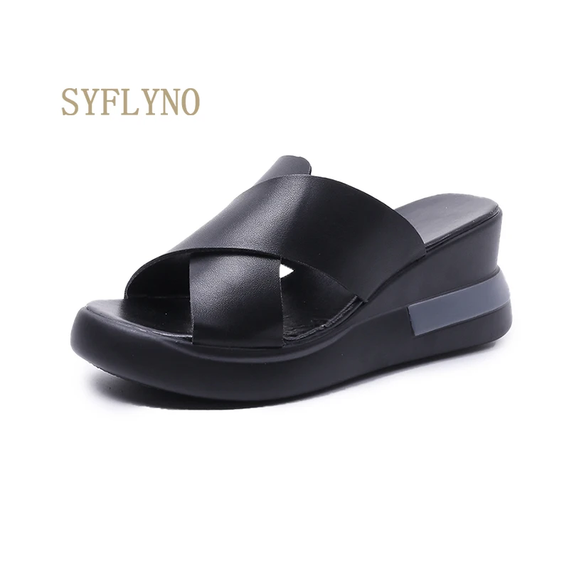 Summer Women Wees Slippers High Quality PU Leather Thick Platform Sandals Casual - £46.03 GBP