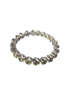 Vtg Green Rhinestone Bracelet Silver Tone Magnetic Clasp Womens Costume ... - $15.25