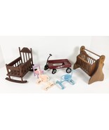 Lot Doll Dollhouse Furniture Wooden Cradles Prams Strollers Chair Wagon - £19.77 GBP