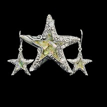 Silver Tone & Abalone Shell Magnetic Star Pendant W/Pierced Earrings Set (5098) - $19.80