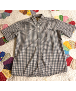 Eddie Bauer Shirt Mens Short Sleeve Button Up Plaid polyester nylon Large - $23.23 CAD