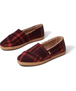 Toms Alpargata Leather Wrap Barn Red Plaid Women Size 9 New NIB $65 Lined - $68.31 CAD