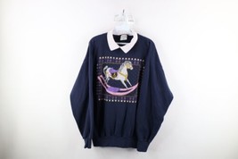 Vintage 90s Streetwear Womens Large Faded Rocking Horse Collared Sweatshirt USA - £39.48 GBP