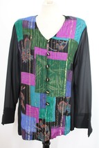 Vtg Gantos M Multicolor Rayon Blend Crinkle Long Sleeve Top Blouse USA - $26.60