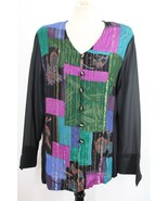 Vtg Gantos M Multicolor Rayon Blend Crinkle Long Sleeve Top Blouse USA - $26.60