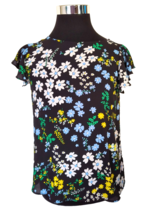 Loft Outlet Blouse Women&#39;s Size MP Multicolor Floral Pullover Short Sleeves - £12.24 GBP