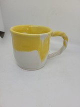 Handthrown handmade pottery coffee mug yellow White New - £11.03 GBP
