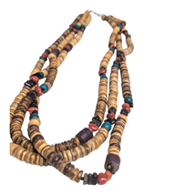 Boho Multi Layered Chunky Multi Colored Wooden Beaded Long Vintage Neckl... - $13.85