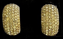 Dior Earrings Gold Tone Rhinestone Pave Half Hoop Clip Signed Christian Dior Vtg - £51.25 GBP