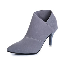 Women Breathable Ankle Boots Shoes Female Slip-on High Heels Boots Plus Size 34- - £41.23 GBP