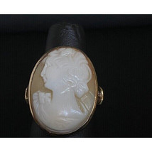 LARGE YELLOW GOLD &amp; CARVED SHELL CAMEO RING SIZE 7.25 SKY - $415.80