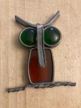 Vintage Stained Glass Sun Catcher Window Lead Owl Orange with green eyes - $9.90