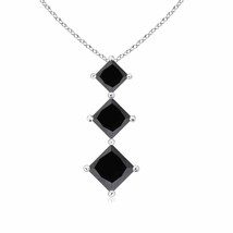 Authenticity Guarantee 
Princess-Cut Black Diamond Three Stone Pendant in 14K... - £498.86 GBP