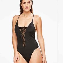 NWT Hunkemoller Lace-Up Swimsuit with Mesh in Black Size 38 - £29.45 GBP