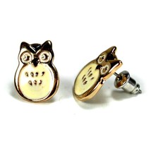 Cute Owl Earrings Gold Plate Enamel Bird Fashion Jewelry Post Pair Stud - £6.28 GBP