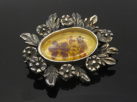 MEXICO 925 Silver - Vintage Flower Glass Art Floral Wreath Brooch Pin - BP4447 - £55.37 GBP