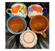 5 Pc Mexican Traditional Flower Design Large Breakfast Cereal Bowls Coff... - $78.99