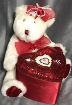 Dan Dee Plush White Teddy Bear Red Hat Heart Shaped Gift Box Roses  6.5&quot;  - $22.19
