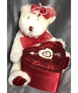 Dan Dee Plush White Teddy Bear Red Hat Heart Shaped Gift Box Roses  6.5&quot;  - £10.86 GBP