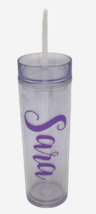 Clear Water Beverage Tumbler Personalized SARA Purple Straw Travel Teach... - $15.79