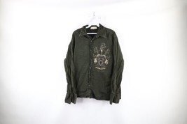 Vtg Pure Venom Mens Small Spell Out Acid Wash Velvet Heart Skull Button Shirt - £37.16 GBP