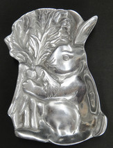 Cast Aluminum Metal Bunny Rabbit w Carrots Tray Dish 5x8 Figural Embossed Court - £7.90 GBP
