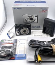 Sony Cyber-Shot DSC W7 7.2MP Digital Camera Black 3x Zoom Complete IOB NEW - £124.00 GBP