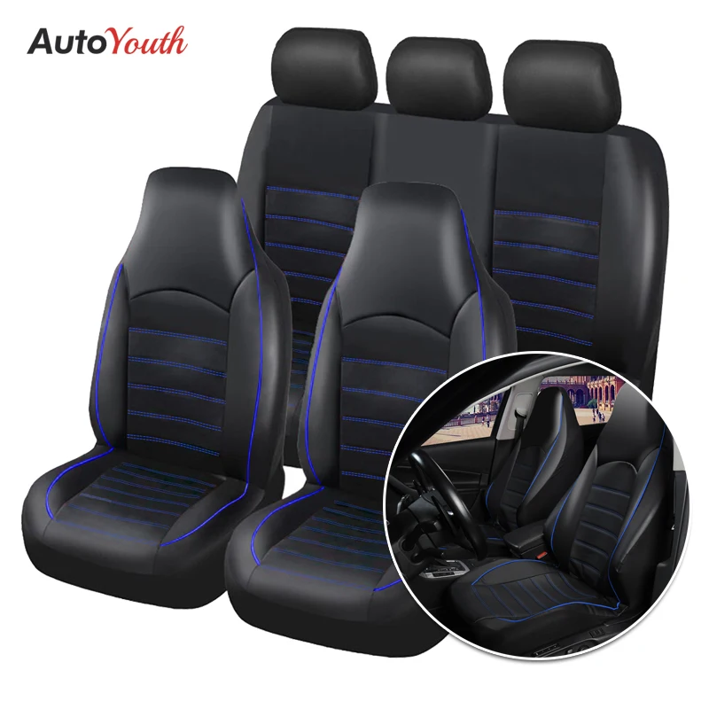 AUTOYOUTH PU Leather Full Set Car Seat Covers Fashion Style High Back Bucket Car - £16.52 GBP+