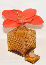 Amber Depression Glass Decanter Square Glass Lidded Decanter w Diamond Pattern - £11.95 GBP